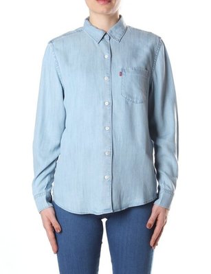 全新 Levis 女款 淺藍 復古刷色 天絲棉 男友 長袖牛仔襯衫 M號，原價購買$2.690元