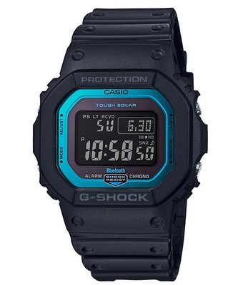 【金台鐘錶】CASIO卡西歐G-SHOCK (電波錶) 橡膠錶帶 太陽能 防水200米(藍框) GW-B5600-2