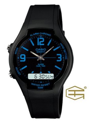 【天龜 】CASIO 簡約時尚 經典雙顯石英錶 AW-90H-2B