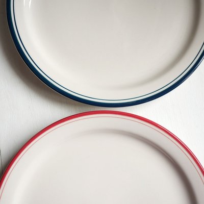 促銷打折 W1962法式新骨瓷復古紅邊藍邊米色中古風西餐盤/家用簡~