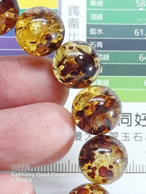柒零陸晶品//天然高品植物松花黃金琥珀手串.手珠(6050)珠尺寸約:13.3mm