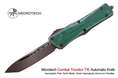 【angel 精品館 】Microtech Combat Troodon T/E彈簧刀綠鋁柄紅螺絲石洗 刃144-10B