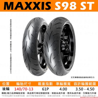 台中潮野車業 完工價 MAXXIS S98 ST 半熱融胎 140/70-13 AUGUR FORCE SMAX DRG