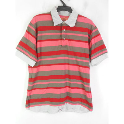童 ~【Timberland】淺灰棕+粉紅色條紋POLO衫 14號(4B84)~99元起標~