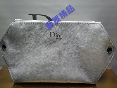 愛買精品~Dior迪奧白色斜紋(6角磁扣)化妝包(皮革材質)