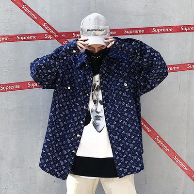 《TINO HOMME》2019春夏新款日韓版非主流翻領滿版印花OVERSIZE寬鬆牛仔外套