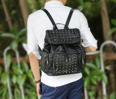 FINDSENSE Z1 韓國 時尚 潮 情侶款 皮質 鉚釘 學生包 書包 電腦包 旅行包 後背包 雙肩包