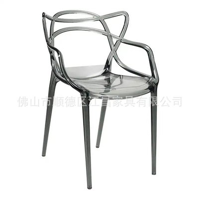 免運 現代時尚灰色餐椅帶扶手水晶椅會所餐廳簡約亞克力 椅子