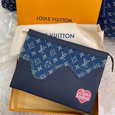 全新真品 LV x Nigo 2.0 聯名 限量 MM 牛仔布 海軍藍 拉鍊 手拿包 M45961 現貨