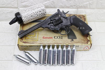 台南 武星級 WG MK6 左輪 手槍 全金屬 CO2直壓槍 舊黑 + CO2小鋼瓶 + 奶瓶( 左輪槍英國折輪風化舊化