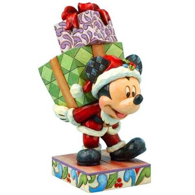 Disney Enesco迪士尼仿木雕模型-聖誕節米奇聖誕老公公背禮物