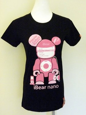 泰國設計師原創進口- 立體I-Pod粉紅熊T恤(黑色)$200