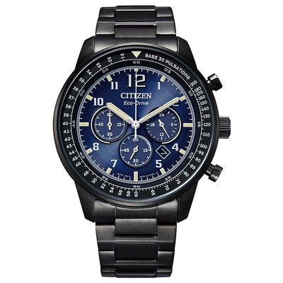 【CITIZEN】CA4505-80M 光動能 鋼錶帶 三眼計時男錶 飛行錶 深藍/黑 44mm 亞洲限定款