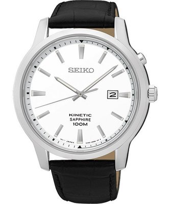 SEIKO KINETIC 紳士經典人動電能皮帶腕錶(SKA743P1)-銀x黑/44mm父親節首選