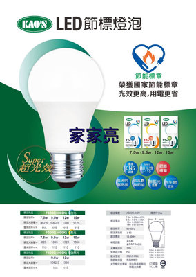 家家亮～節能標章 高氏 KAOS LED 7.5W 燈泡 通過台灣CNS認證