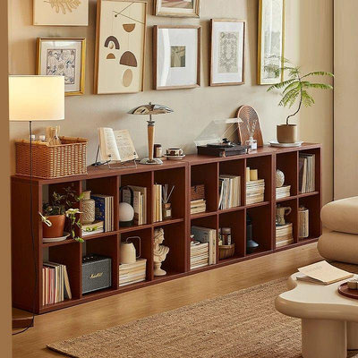 書架書架置物架矮柜落地格子柜樓梯間收納柜簡易實木書架書柜自由組合