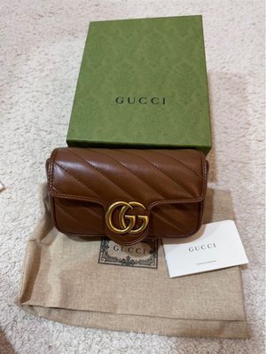 流當拍賣Gucci 古馳 GG Marmont 超迷你  絎縫皮革 鏈條包 單肩包 斜挎包 棕色 476433