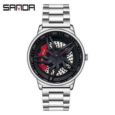 三達新品炫酷車輪手錶時尚商務男士腕錶個性鏤空盤1062鋼帶石英錶