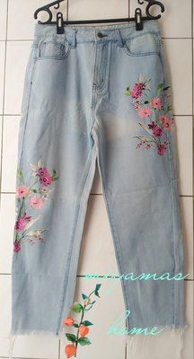 Zalora淺藍印花牛仔褲XL SIZE(PN0233)