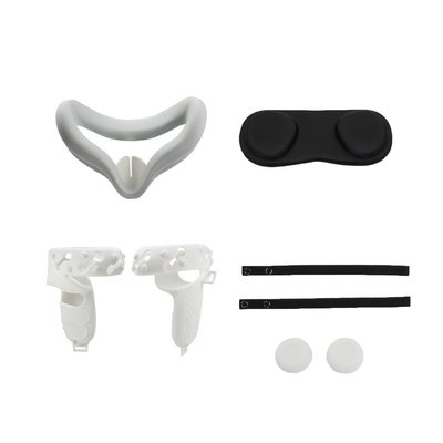 適用於Oculus Quest 2 VR控制器柔軟的矽膠防汗遮光眼罩+可調手帶+防塵罩+搖桿帽