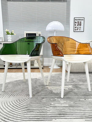 現貨 ：北歐透明椅子代簡約設計師餐椅家用書桌椅創意亞克力靠背休閑椅