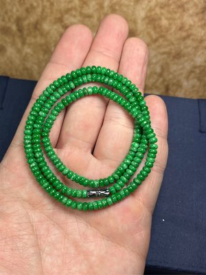 早期收藏老料滿綠翡翠算盤珠三圈手鍊項鍊