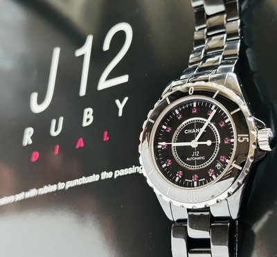 24期零利率刷卡 Chanel 附原廠盒 J12 十週年紀念版38mm 紅寳石時標 自動上錬 J12 機械錶