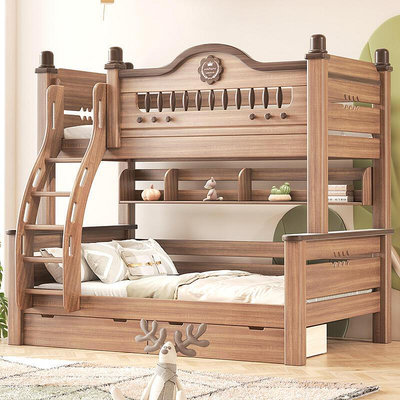 現貨：全實木兒童雙層床上下鋪雙層床美式鵝掌楸木兩層大人子母床可拆分