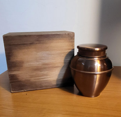 日本銅器 銅製茶倉 銅製茶葉罐 老件 茶道具 附原裝老木箱