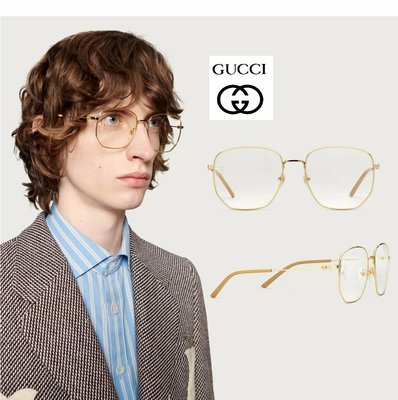Gucci ►（金屬金色框×裸粉色）多邊型方框框型 眼鏡 光學鏡框 中性款｜100%全新正品｜特價!