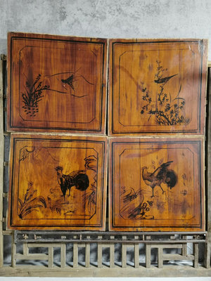 【二手】 木板畫民俗老物件民宿茶館客棧裝飾四片，品相如圖1264 木雕 花板 佛像【櫻子古玩】