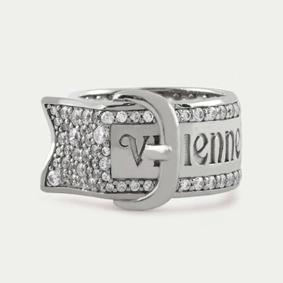 ❤奢品匯正品代購❤Vivienne Westwood西太后土星925銀水晶鑲嵌皮帶扣戒指男女情侶