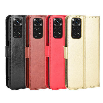 手機殼 手機套 手機保護殼 適用紅米Note 11S手機殼Redmi Note 12 Pro 4G海外翻蓋皮套瘋馬紋
