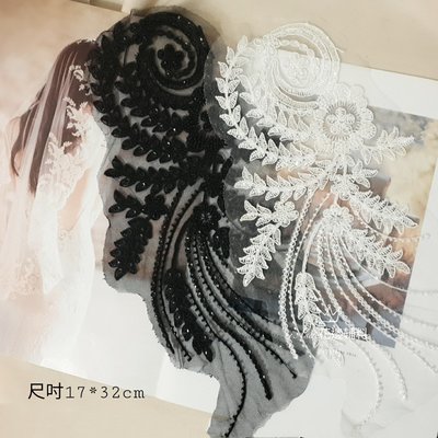 《iAsa愛莎の》手作材料✂黑白色網車骨線釘珠片花朵花片diy禮服婚紗服裝貼花裝飾