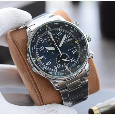 現貨：速發男神必備熱賣CA0690-88L飛行員44毫米男士計時不銹鋼石英腕錶 皮帶手錶 流行表 男士商務手錶
