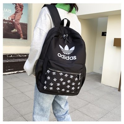 Adidas愛迪達 三葉草潮牌背包 男款潮流字母印花雙肩包 大容量電腦包初高中學生書包