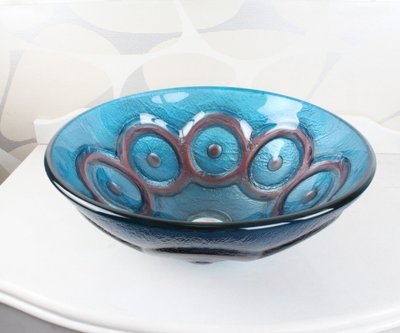 FUO衛浴:42x42公分 琉璃工藝 彩繪藝術強化玻璃碗公盆 (BW234) 期貨!