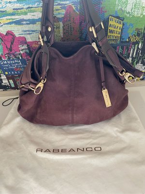 RABEANCO 紫色麂皮 寬背帶 拉鍊手提包 側背包 單肩包 斜背包 限量二手品 8成新