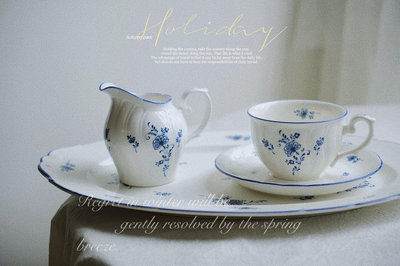 日本則武Noritake 貝殼標藍色唐草紋系列咖啡杯碟 日本
