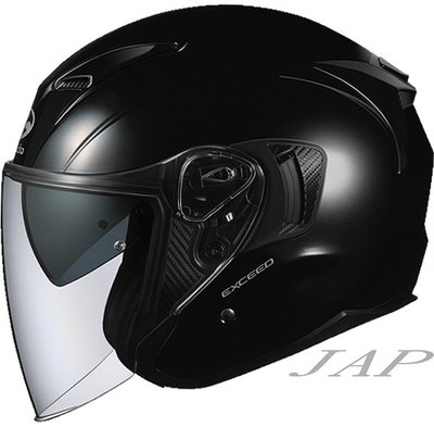 《JAP》OGK KABUTO EXCEED 素色 亮黑 3/4罩 安全帽 內置墨片 半罩 📌折價200元