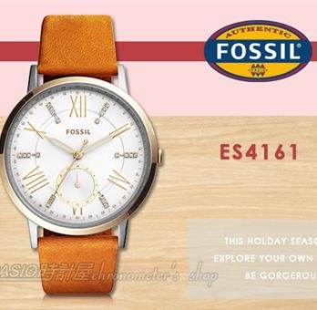 CASIO 時計屋 FOSSIL手錶 ES4161 璀璨羅馬數字指針女錶 皮革錶帶 白色錶面 防水 (另ES4151)