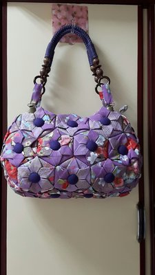 日本拼布包，手工摺花包，日本優美紫色花布，肩背包，優惠價格4800含運費