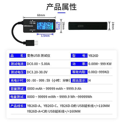 測試儀USB測電器手機充電器檢測儀多功能數顯電壓電流功率容量測試儀表測試器
