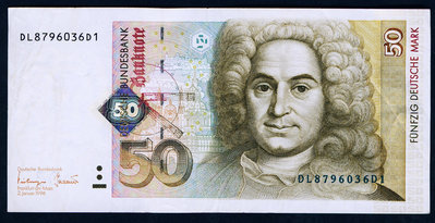 德國 1996年版 50馬克 (建筑師 紐曼) 8成以上品相！ 紙幣 紀念鈔 紙鈔【悠然居】1093