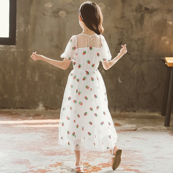 【TF5602】✿寶貝花園✿ 2021夏季新品 女童 中大童 草莓短袖網紗裙 公主裙 連衣裙 洋裝