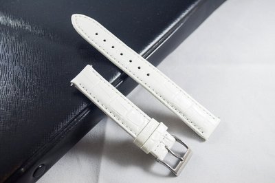 日本純手工 防水 牛皮壓竹花 白色16mm等寬 錶帶