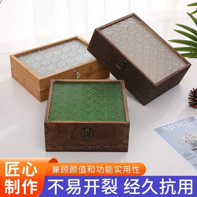 熱賣 玻璃蓋木盒收納盒大容量長方形正方形復古盒子首飾盒上檔次禮盒【規格不同價格不同】