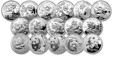中國 紀念幣 1989-2014 熊貓銀幣組 原廠