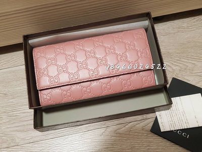 二手美品 真品 Gucci 410100 粉色 壓紋 長夾 皮夾 日本購入