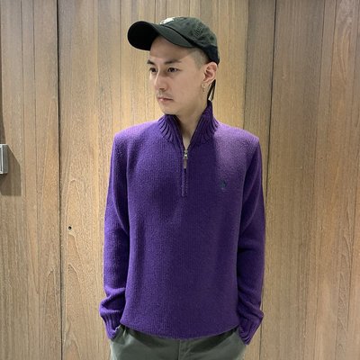 美國百分百【全新真品】Ralph Lauren 粗針織衫 polo 長袖 上衣 線衫 RL 半拉 紫色 M號 E049